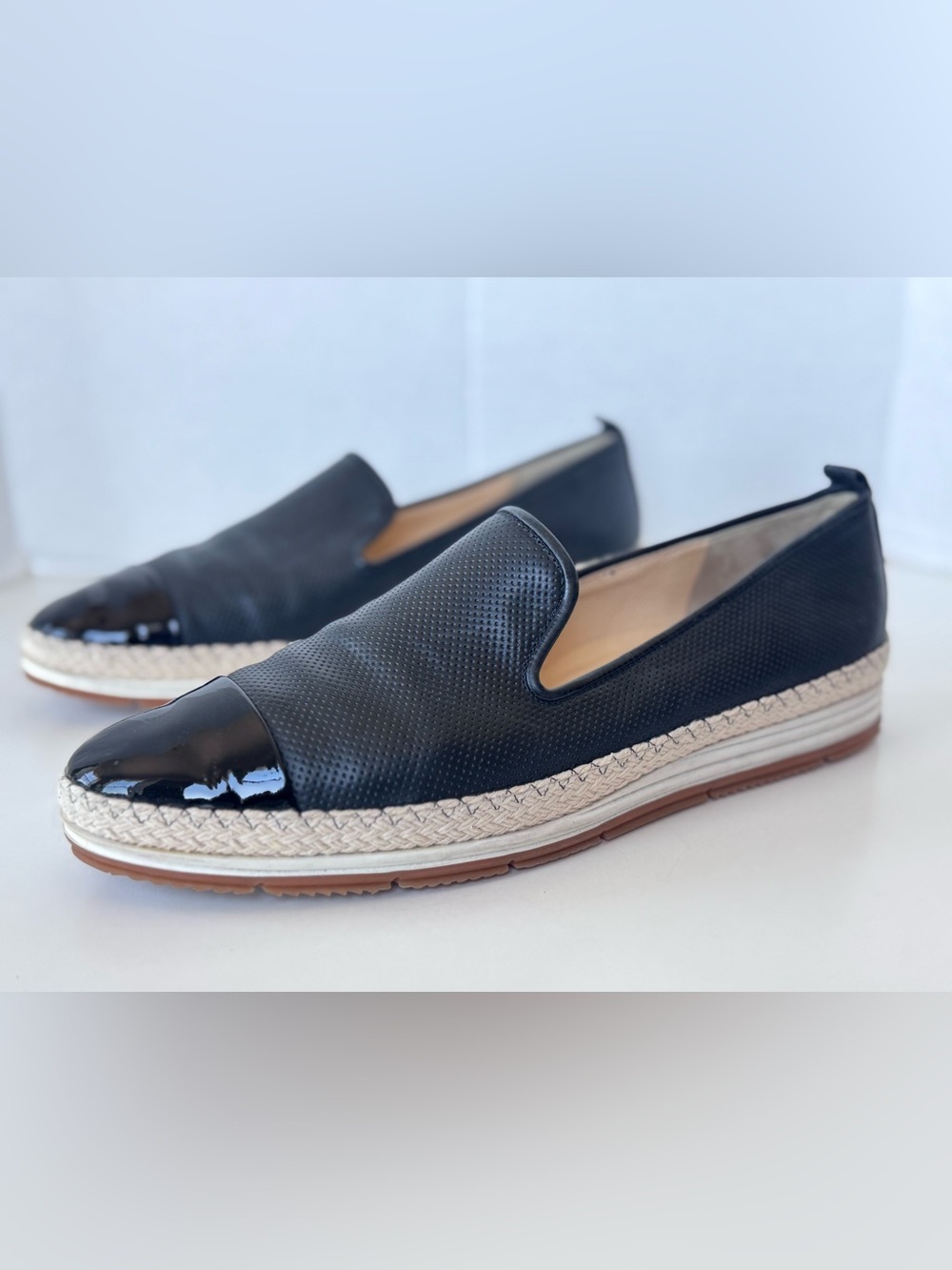 Paul Green Joaquin Espadrille Slip On Black Leather Shoes size 11.5 US / 9 UK